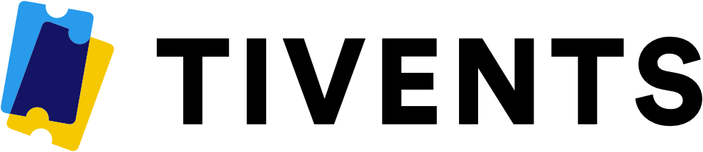 Abstraktes, modernes Logo mit zwei überlappenden Ticket-Symbolen in Blau und Gelb auf schwarzem Hintergrund, stilisiert und minimalistisch gestaltet.